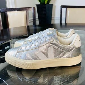 Veja Chromefree Campo Leather Women's Sneakers Silver/White Size 7 EU 38